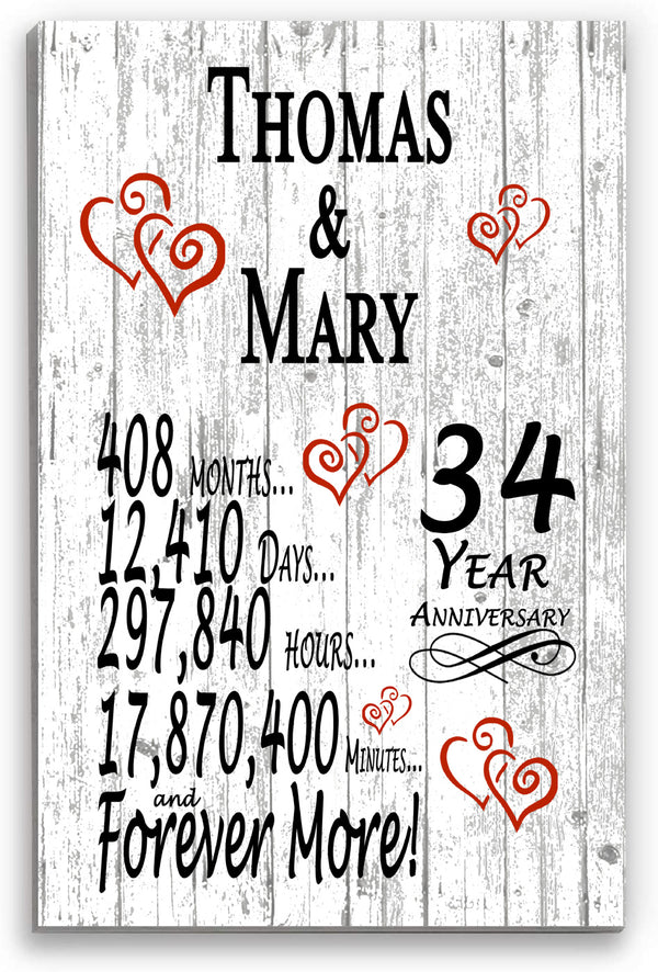 34 Year Anniversary Gift Personalized 34th Wedding Anniversary Present