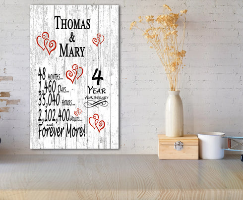 4 Year Anniversary Gift Personalized Names Farmhouse Style 4th Wedding Anniversary Present
