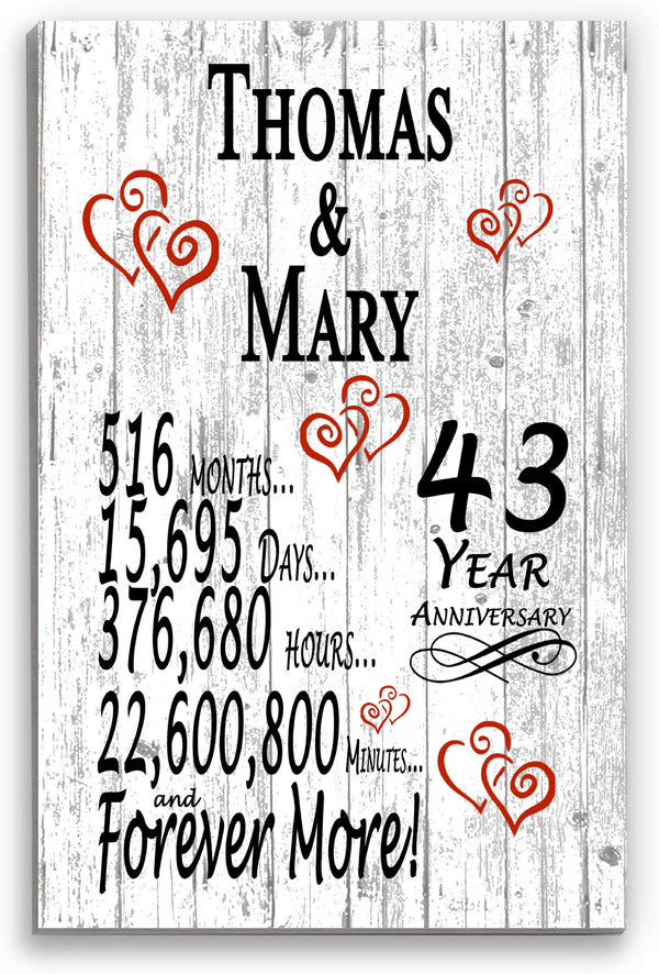 43 Year Anniversary Gift Personalized Names 43rd Wedding Anniversary Present