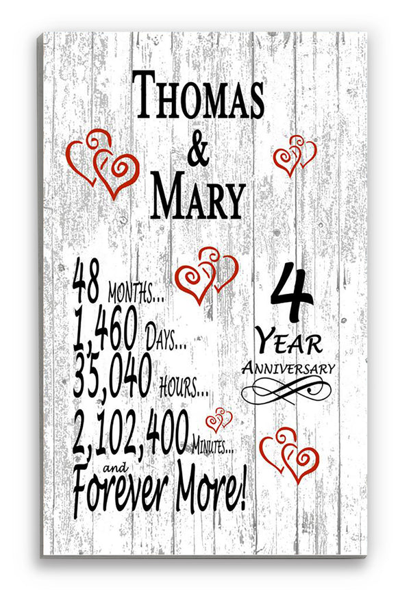 4 Year Anniversary Gift Personalized Names Farmhouse Style 4th Wedding Anniversary Present