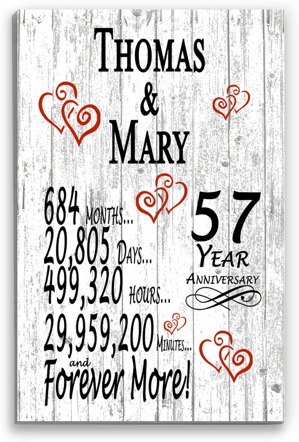 57th Anniversary Gift Personalized Names 57 Year Wedding Anniversary Present