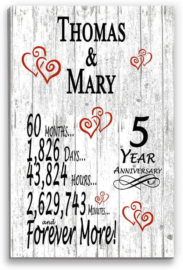 5 Year Anniversary Gift Personalized 5th Wedding Anniversary Traditional Wooden Present