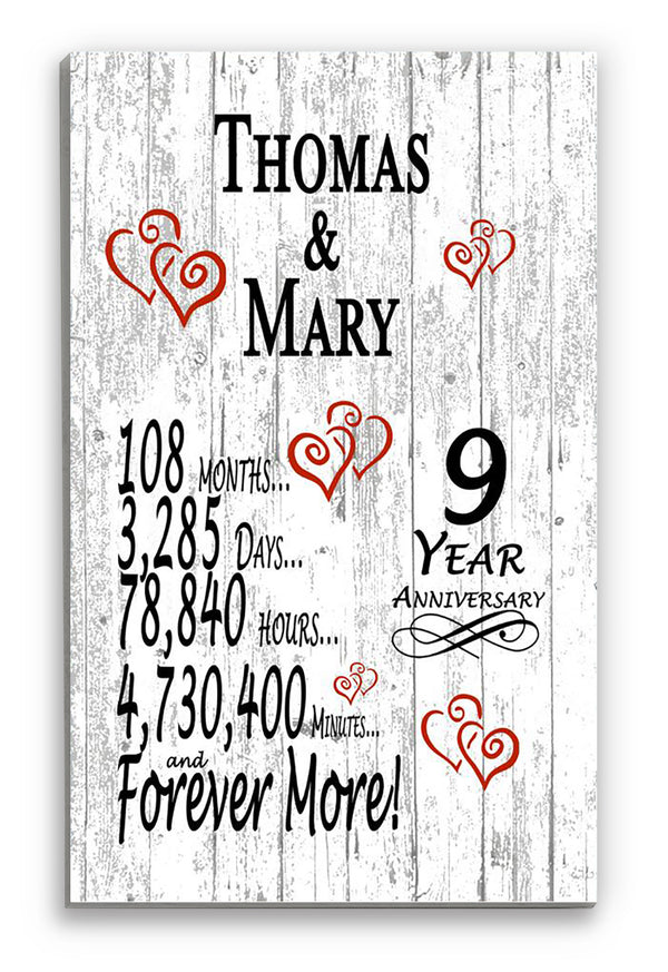 9th Anniversary Gift Personalized Names 9 Years Wedding Anniversary Present