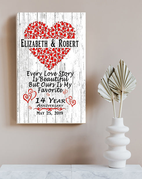Personalized 14 Year Anniversary Gift Sign 14th For Husband or Wife - Him Her or A Couple