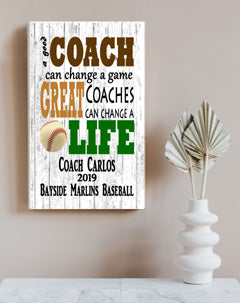 Custom Baseball Coach Gift Plaque Personalized for Great Team Coaches