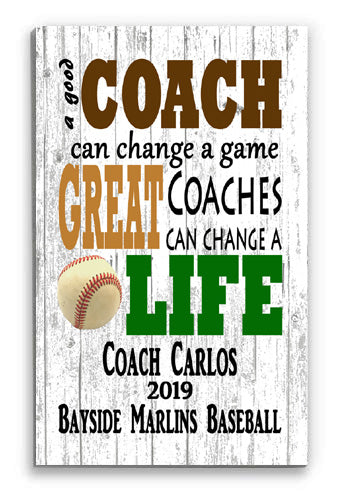 Custom Baseball Coach Gift Plaque PERSONALIZED for Great Team Coaches