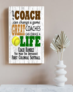 Personalized Softball Coach Gift Sign for a GREAT COACH