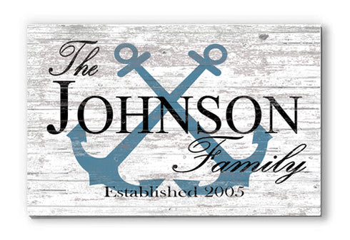 CUSTOM Nautical Lake or Beach House Sign Family Name and Established Date Anchor Design
