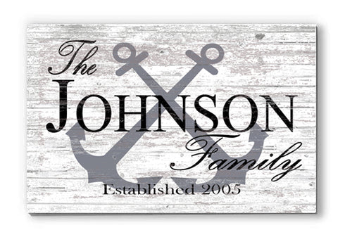 CUSTOM Nautical Lake or Beach House Sign Family Name and Established Date Anchor Design