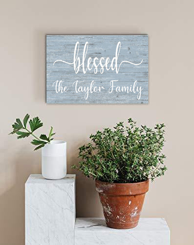 Blessed Family Sign Personalized Solid Wood