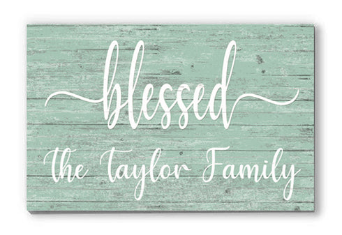 Blessed Family Sign Personalized Solid Wood