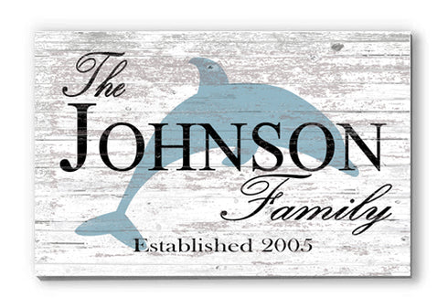 Personalized Beach Family Sign Coastal Beach House Decor Dolphin Design