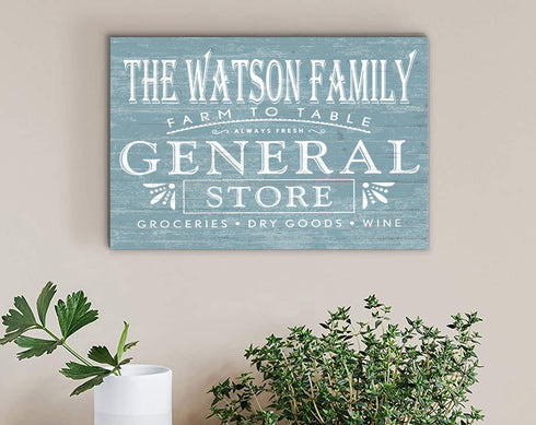 Personalized General Store Vintage Wall Sign Custom Kitchen or Pantry Sign