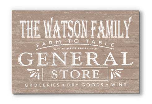 Personalized General Store Vintage Wall Sign Custom Kitchen or Pantry Sign