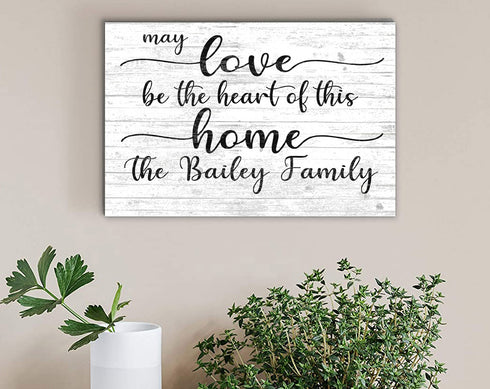 Family Name Sign Inspirational Farmhouse Quote May Love Be The Heart Of This Home