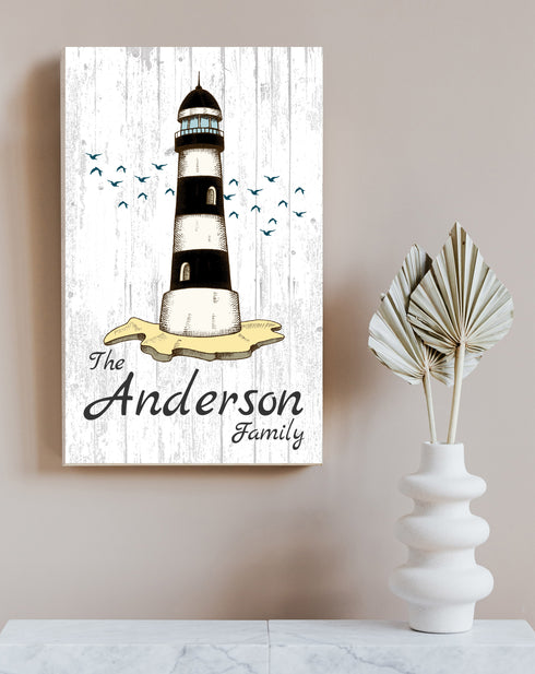Custom Beach House Sign Lighthouse & Family Name Personalized