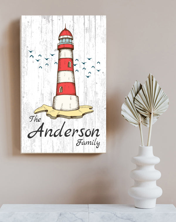 Custom Beach House Sign Lighthouse Personalized Family Name Design