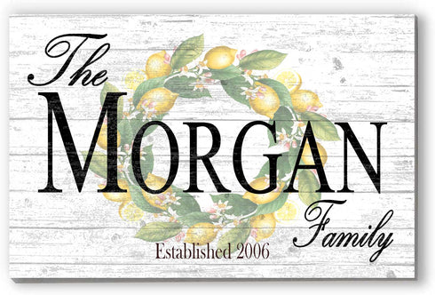 Lemons Wreath Farmhouse Sign Personalized Family Name Art