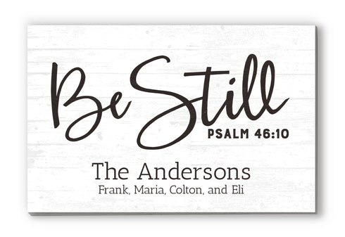 Family Name Sign Personalized Gift Farmhouse Decor "Be Still Psalm 46:10" Wood Quote Wall Art - 16.5" x 10.5"