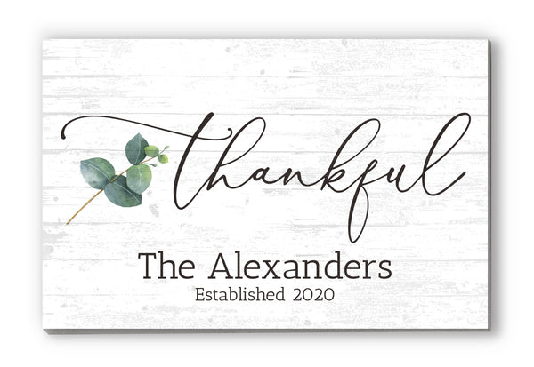 Thankful Family Name Sign Personalized Gift - 16.5" x 10.5"