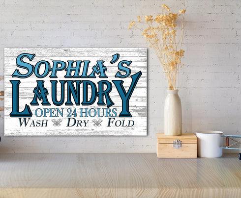 Custom Laundry Room Sign Open 24 Hours Wash Dry Fold Vintage Wall Art