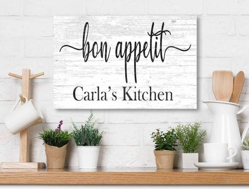 Bon Appetit Kitchen Sign With Custom Name - Solid Wood