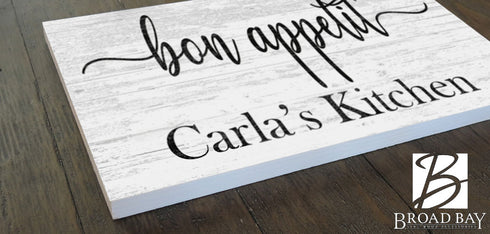 Bon Appetit Kitchen Sign With Custom Name - Solid Wood