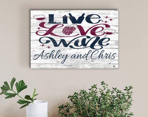Wine Lover Sign Gift Personalized Live Love Wine Sign for Kitchen or Home