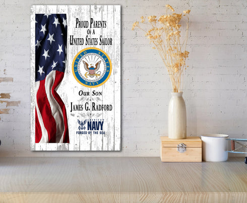 Personalized Proud Navy Parent Sign Rustic Farmhouse Style Navy Family Wall Art
