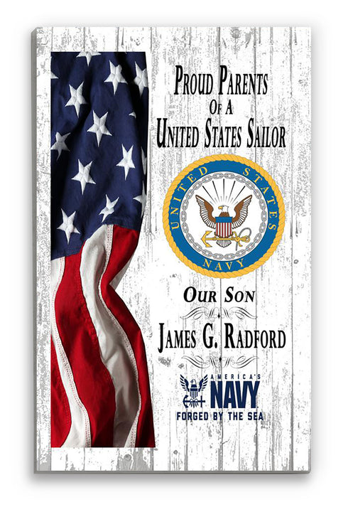 Personalized Proud Navy Parent Sign Rustic Farmhouse Style Navy Family Wall Art