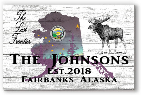 Alaska Home Sign Personalized Family Name