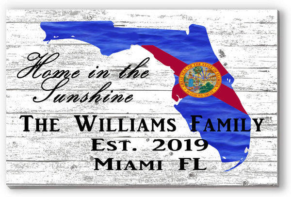 Florida Home Sign Farmhouse Style Personalized Family Name -