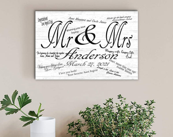 Mr & Mrs Wedding Sign Gift Signable Custom with Names & Date For Reception Signatures and Guest Notes