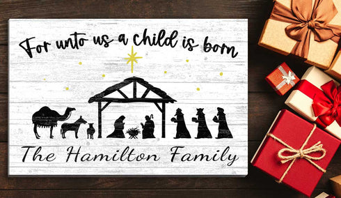 Customized Nativity Scene Christmas Sign Personalized Wood