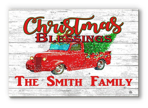 Red Truck Christmas Family Sign with Red Truck and Christmas Tree