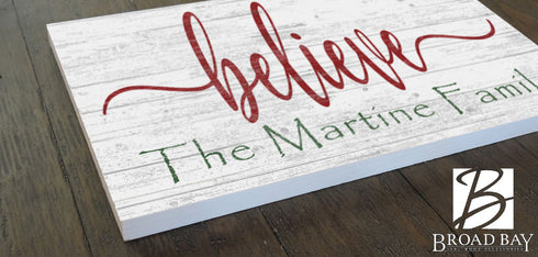 BELIEVE Christmas Sign Personalized Wood Christmas Wall Décor