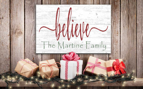 BELIEVE Christmas Sign Personalized Wood Christmas Wall Décor