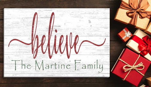 BELIEVE Christmas Sign Personalized Wood Christmas Wall Décor