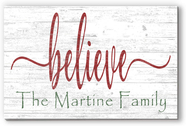 BELIEVE Christmas Sign Personalized Wood Christmas Wall Décor