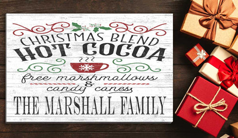 Personalized Hot Cocoa Holiday Sign Custom Christmas Wood Sign