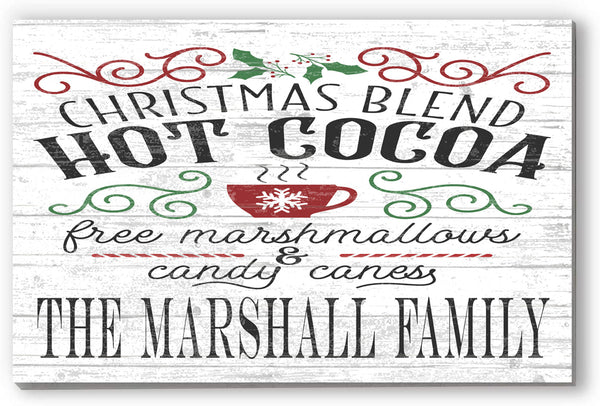 Vintage Christmas Sign Hot Cocoa Holiday Kitchen Decoration - Personalized Name