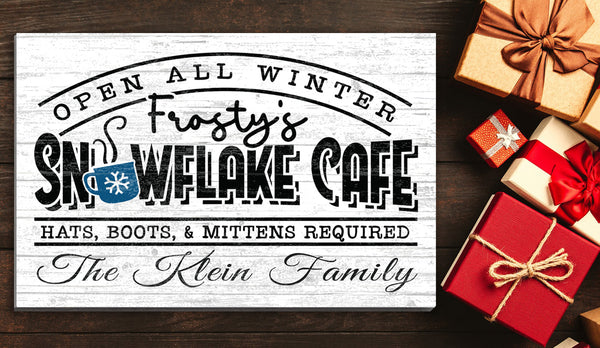 Frosty's Snowflake Cafe Christmas Sign Personalized Holiday Decoration
