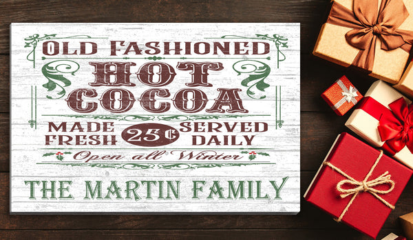Customized Old Fashioned Hot Cocoa Christmas Holiday Sign