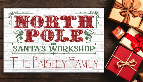 Personalized Santa's Workshop Wood Christmas Sign