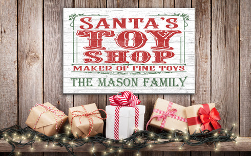 Personalized Santa's Toy Shop Christmas Holiday Sign