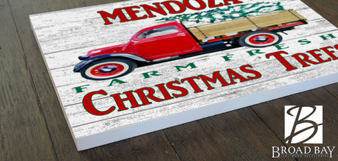 PERSONALIZED Christmas Family Sign Vintage Red Truck Christmas Tree Farm Rustic Sign