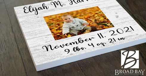 Baby Printed Picture Frame Gift - Personalized New Birth Present - Upload Picture or Photo - with Customized Birth Details