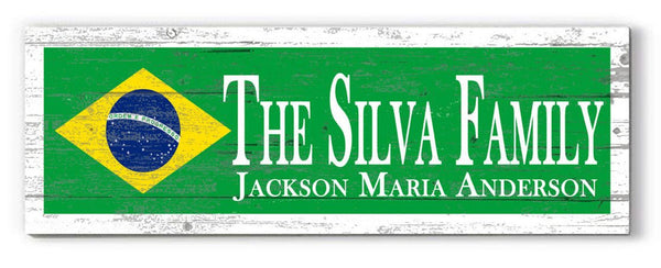 Brazilian Flag Sign - Personalized Family Name - Custom Wood Brazilian Heritage Gift