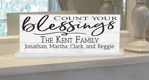 Count Your Blessings Family Name Mantel Sign - SOLID WOOD 16.5in x 6in