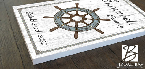 CUSTOM Beach House Sign Family Name & Established Date Personalized Nautical Ship Wheel